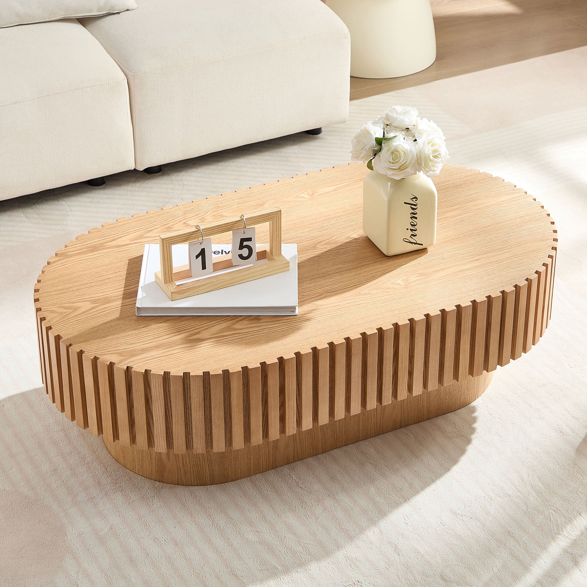 43.70 Inch Modern Handcraft Drum Coffee Table