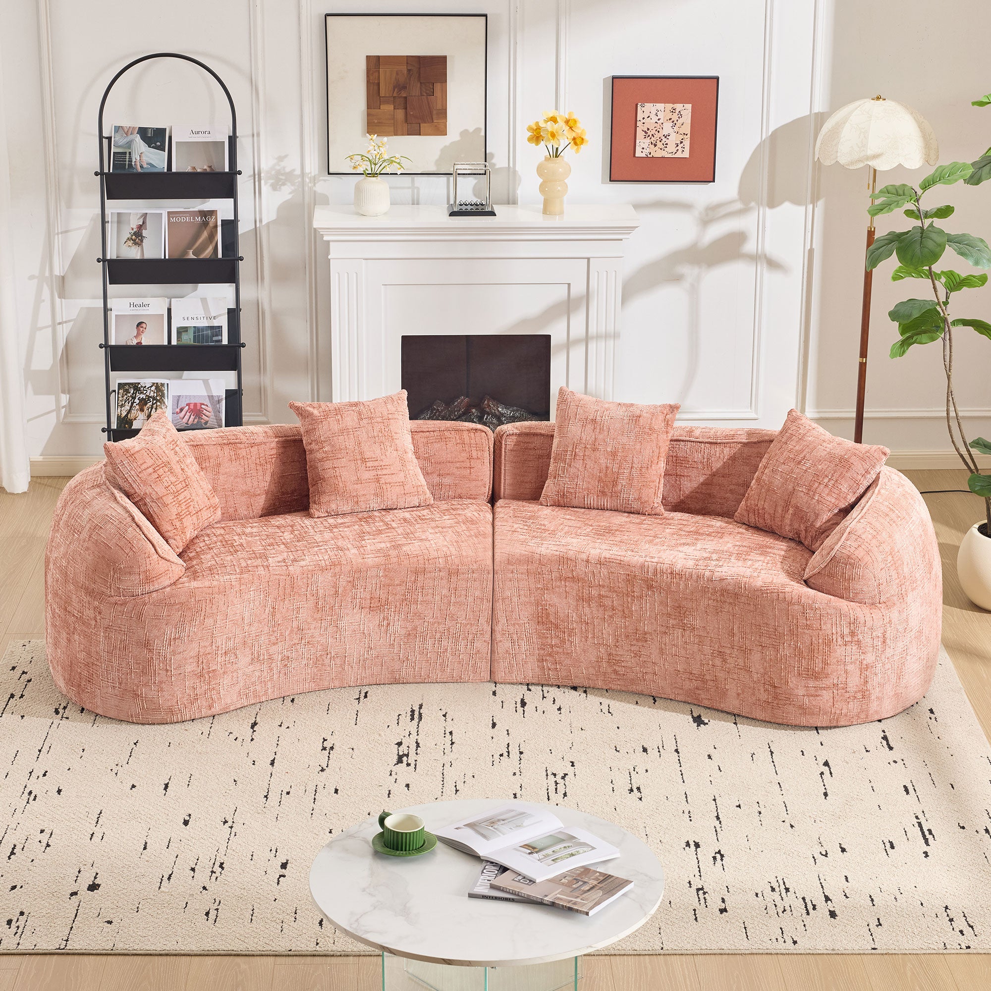 Pink Curved Compressed Sofa