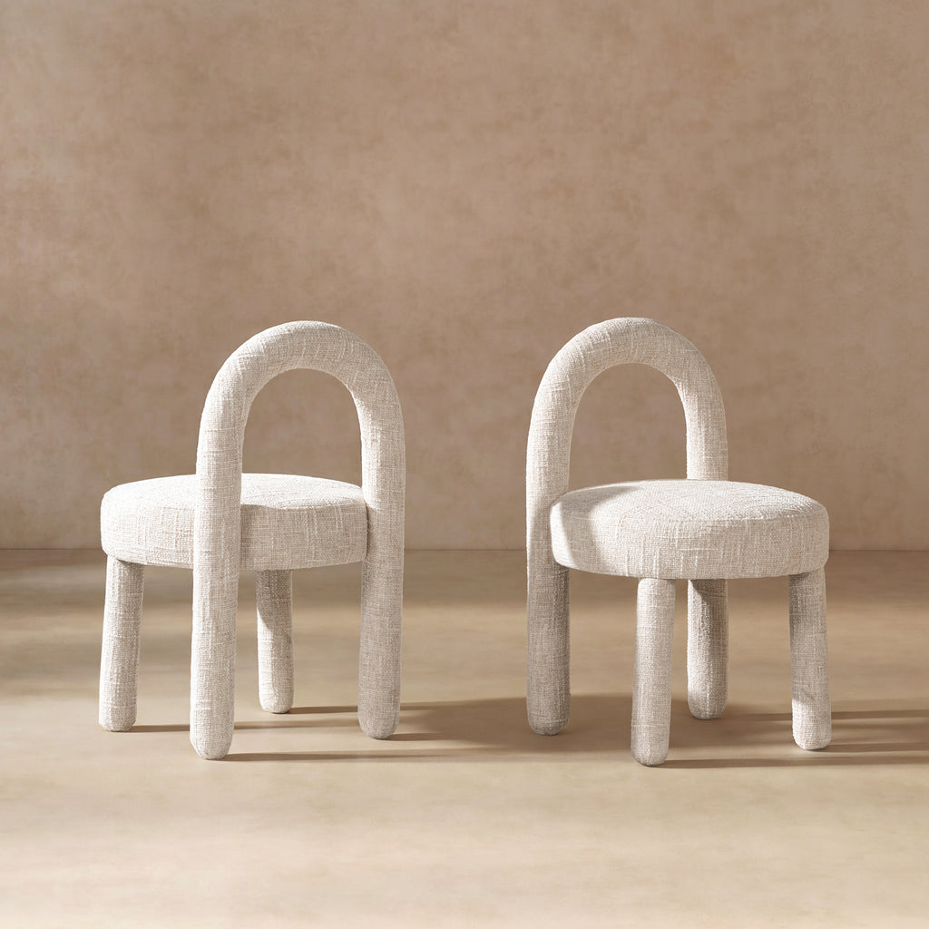 Penny Round Arched Fully Upholstered Dining Side Chair, Set of 2, Travertine