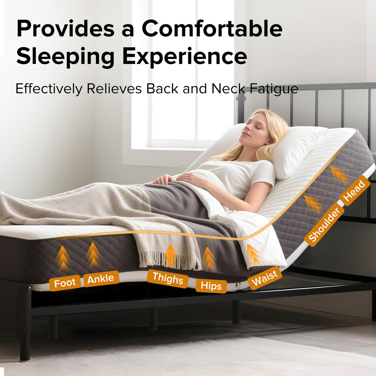 Adjustable Bed Frame with Massage Head & Foot Incline