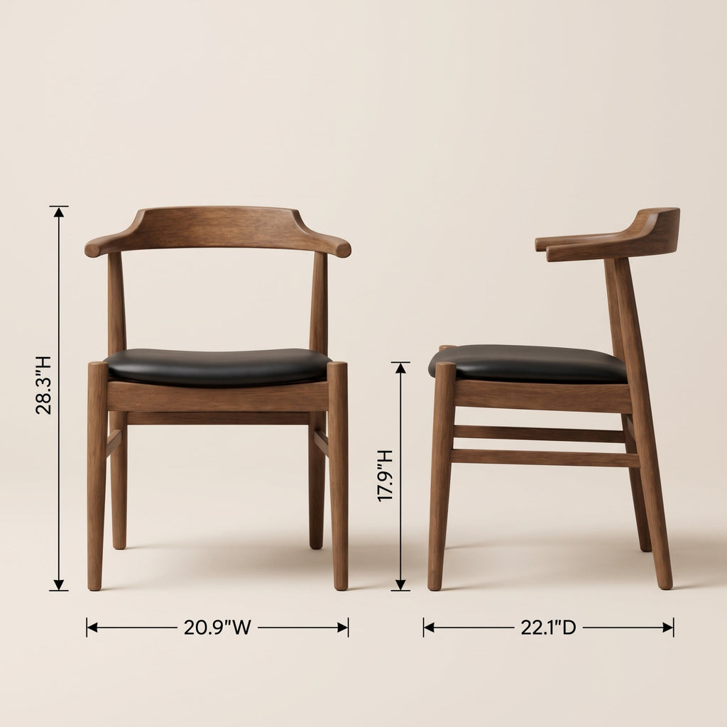 Levi Mid-Century Solid Wood Dining Table Set, 86-Inch Rectangular with 6 Leather Chairs, Brown