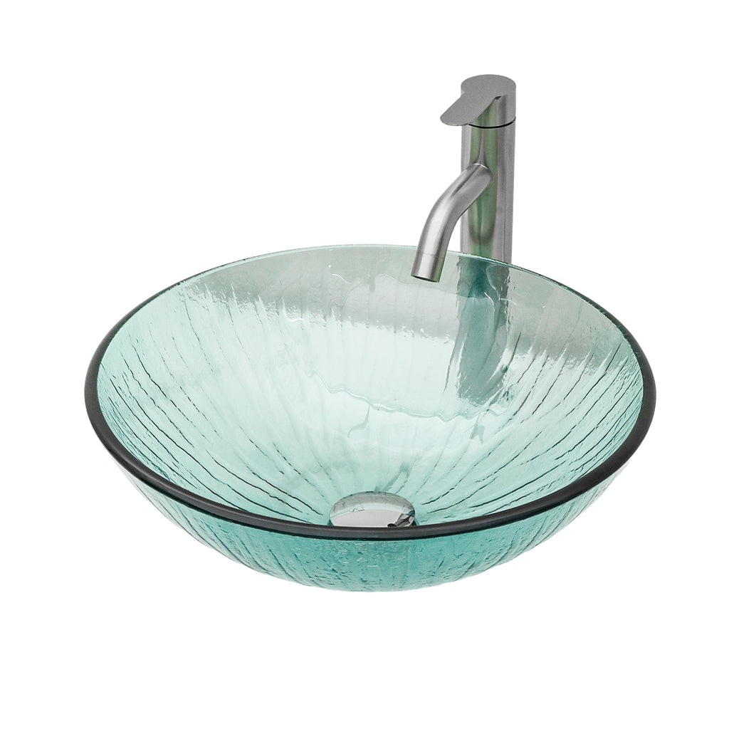 Artistic Vertical-Textured Glass Vessel Bathroom Sink