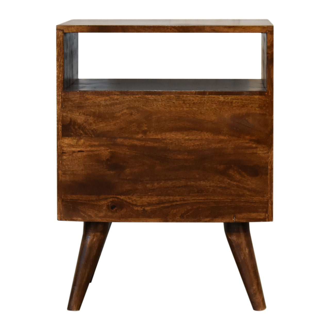 Classic Chestnut Nightstand, 2-Drawers, 1 Open-Slot, Nordic Legs