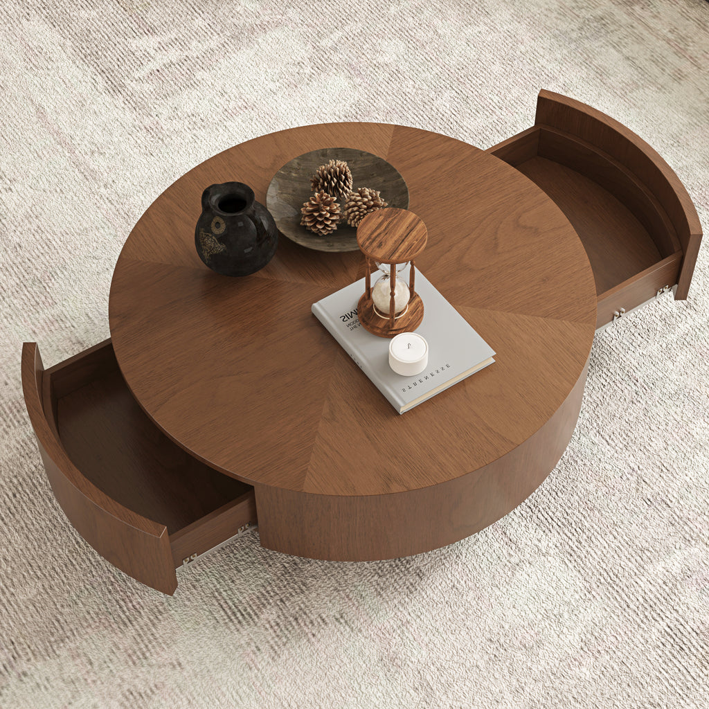 35.43 Inch Drum Shaped Round Coffee Table