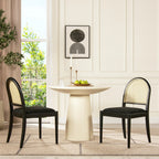 Panama 18.5" Curved Resin Cane Rattan Side Dining Chair, Set of 2, Ebony