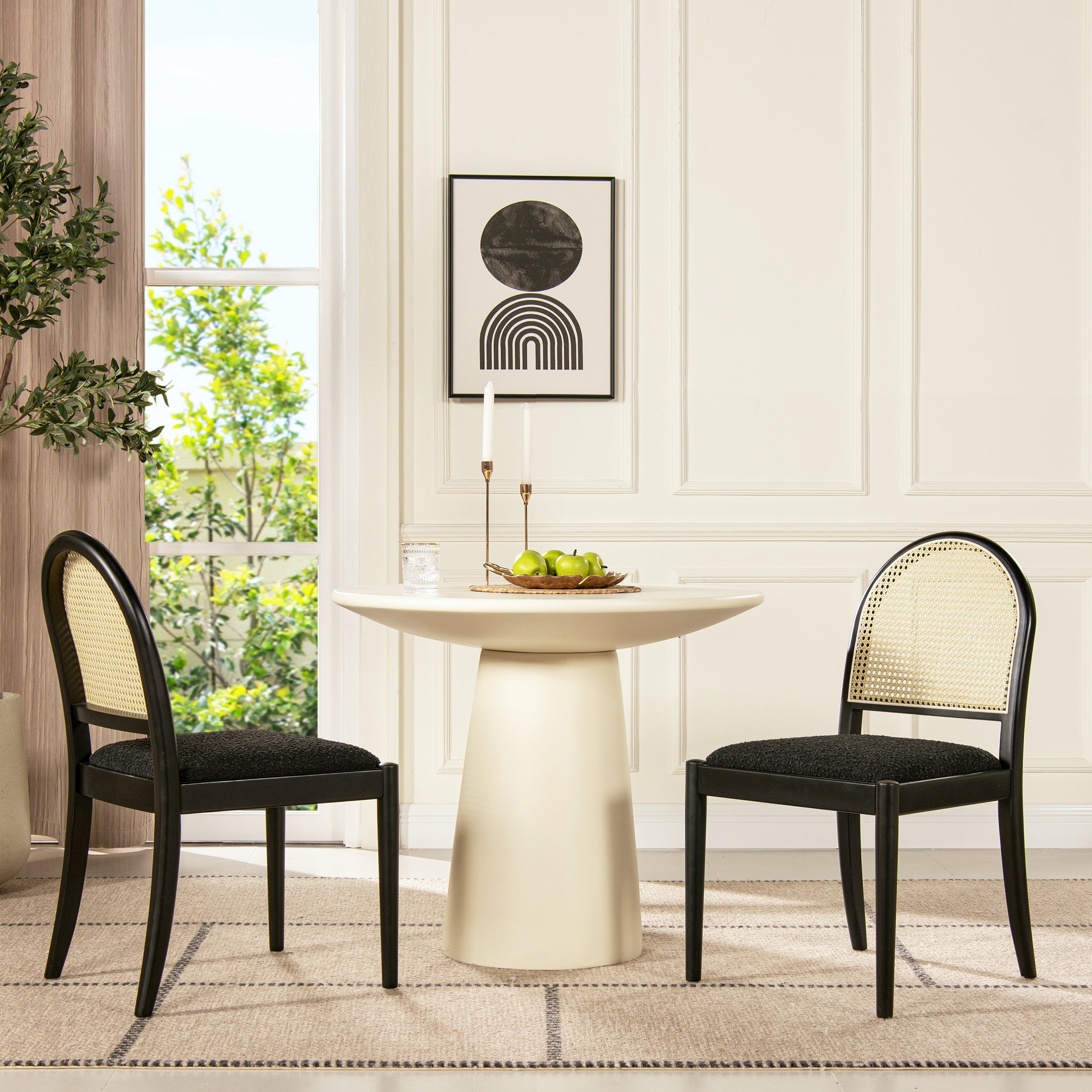 Panama 18.5" Curved Resin Cane Rattan Side Dining Chair, Set of 2, Ebony