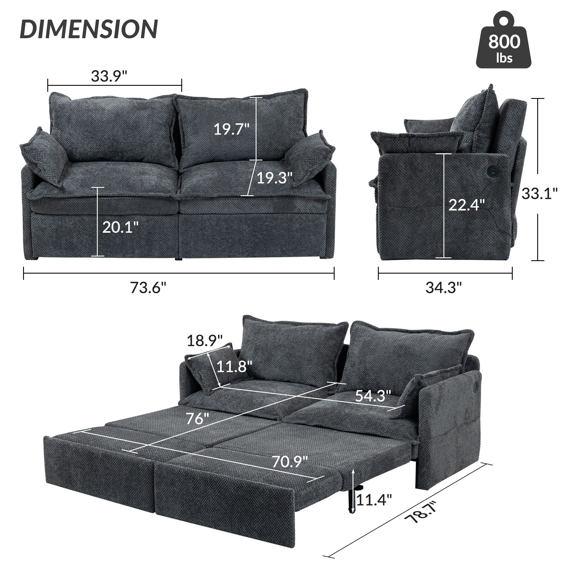 Pull Out Sofa Bed, Convertible Sleeper Sofa Couch, Side Storage, and USB / C - Type Charging Ports Chair