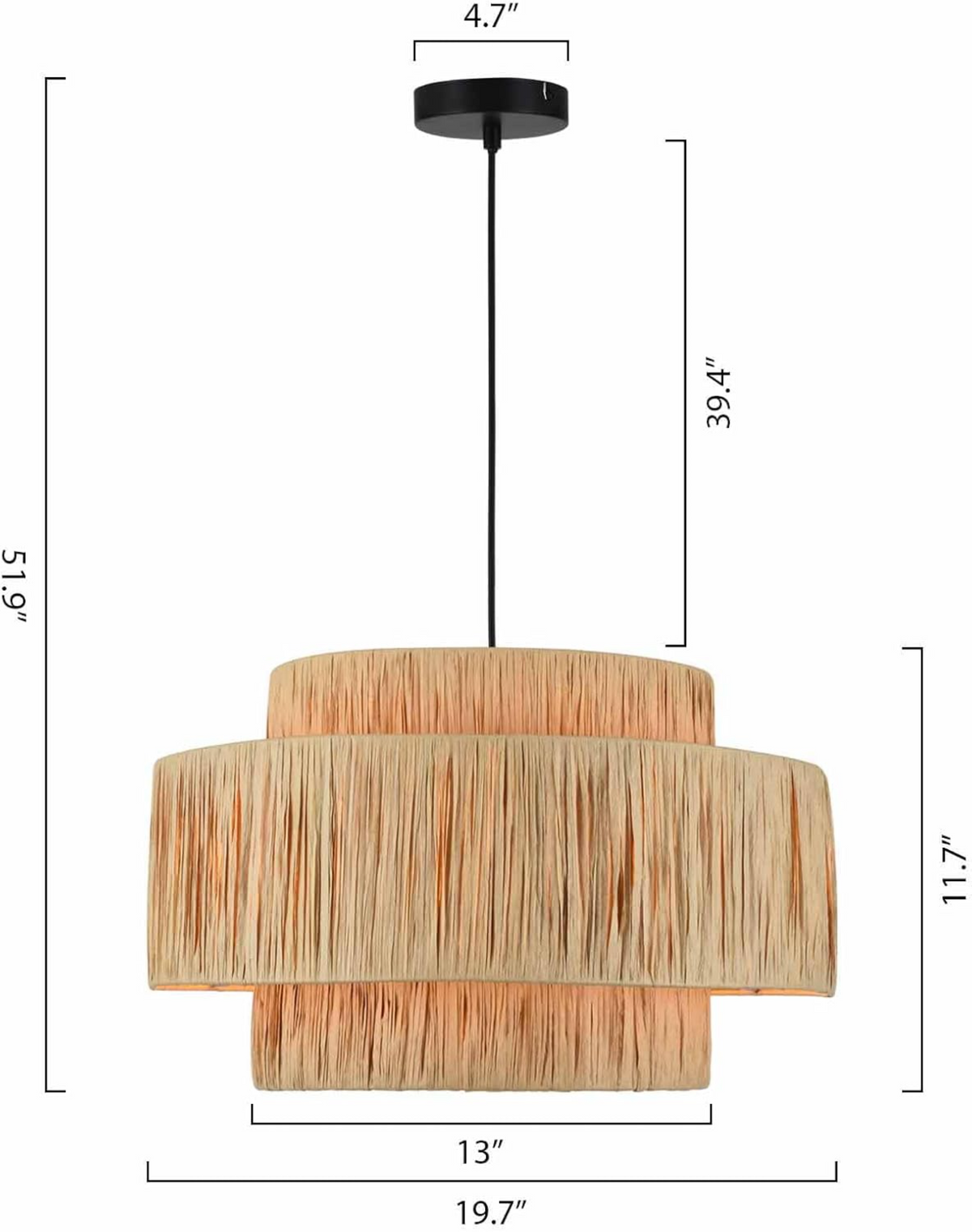 3-Light Boho Chandelier, Natural Rattan, 19.7-Inch Round