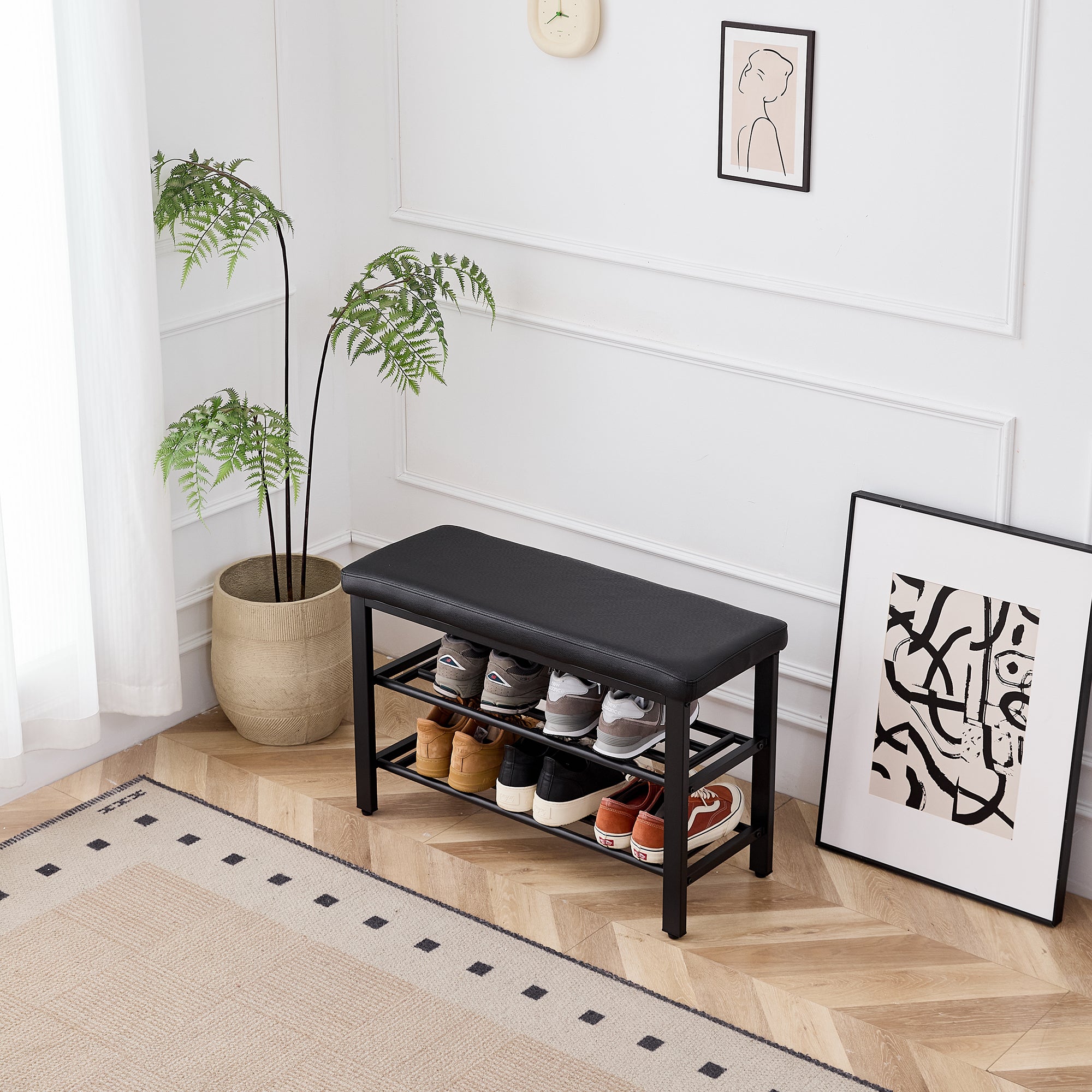 Small Shoe Bench with PU Seat Cushion