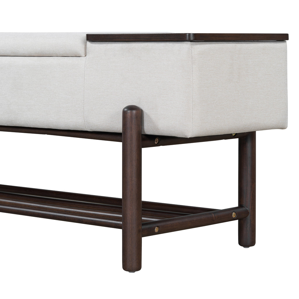 TREXM Farmhouse Upholstered Storage Bench