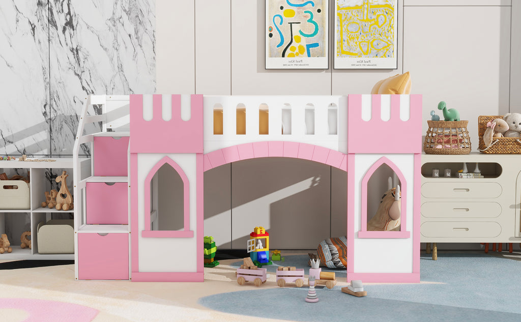 Twin Size Loft Bed With Storage Staircase And Window