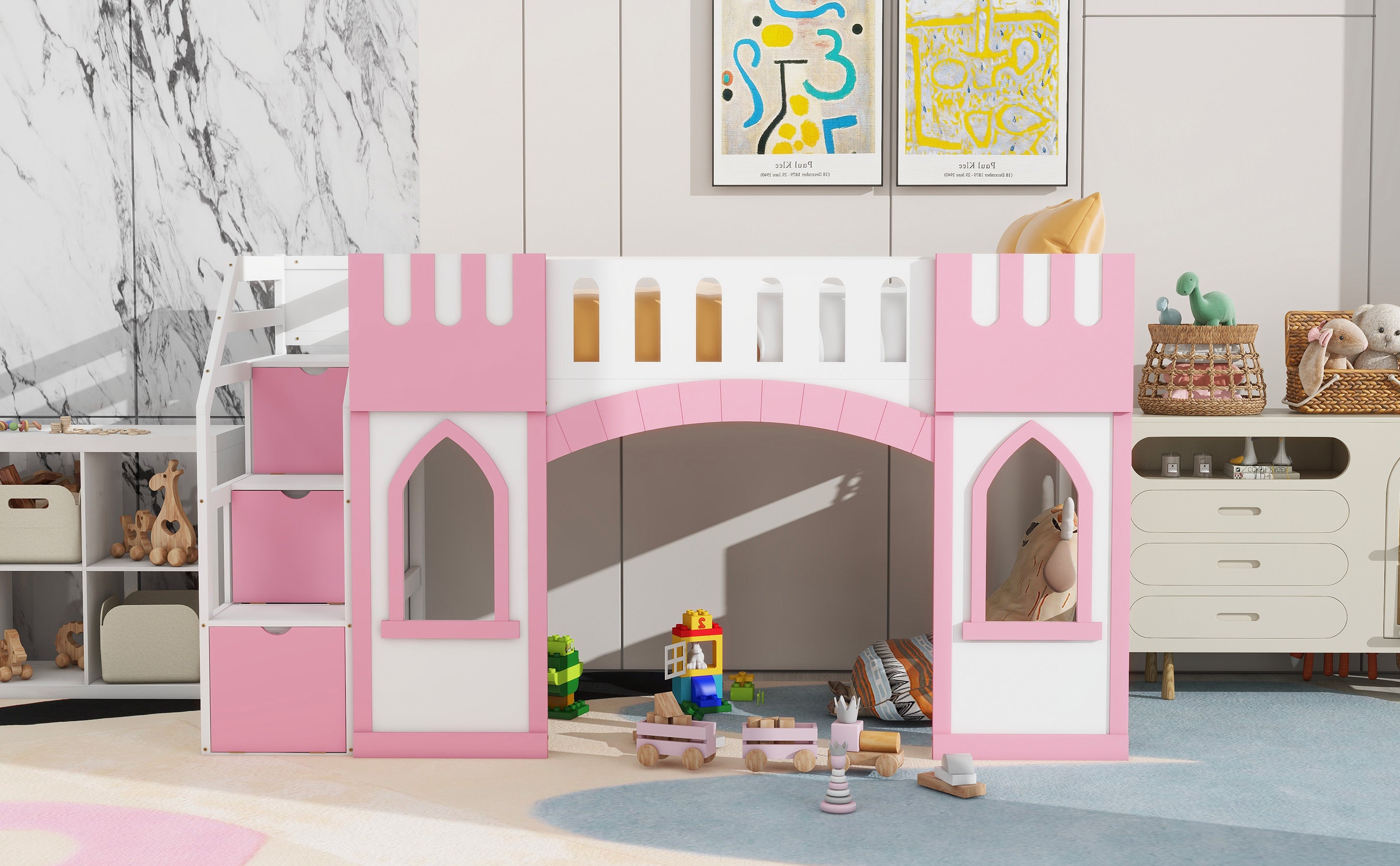 Twin Size Loft Bed With Storage Staircase And Window