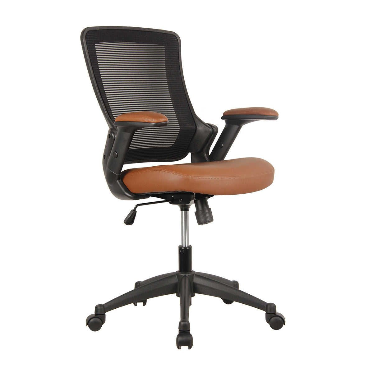 Techni Mobili Mid-Back Mesh Task Office Chair, Brown, Height Adjustable Arms