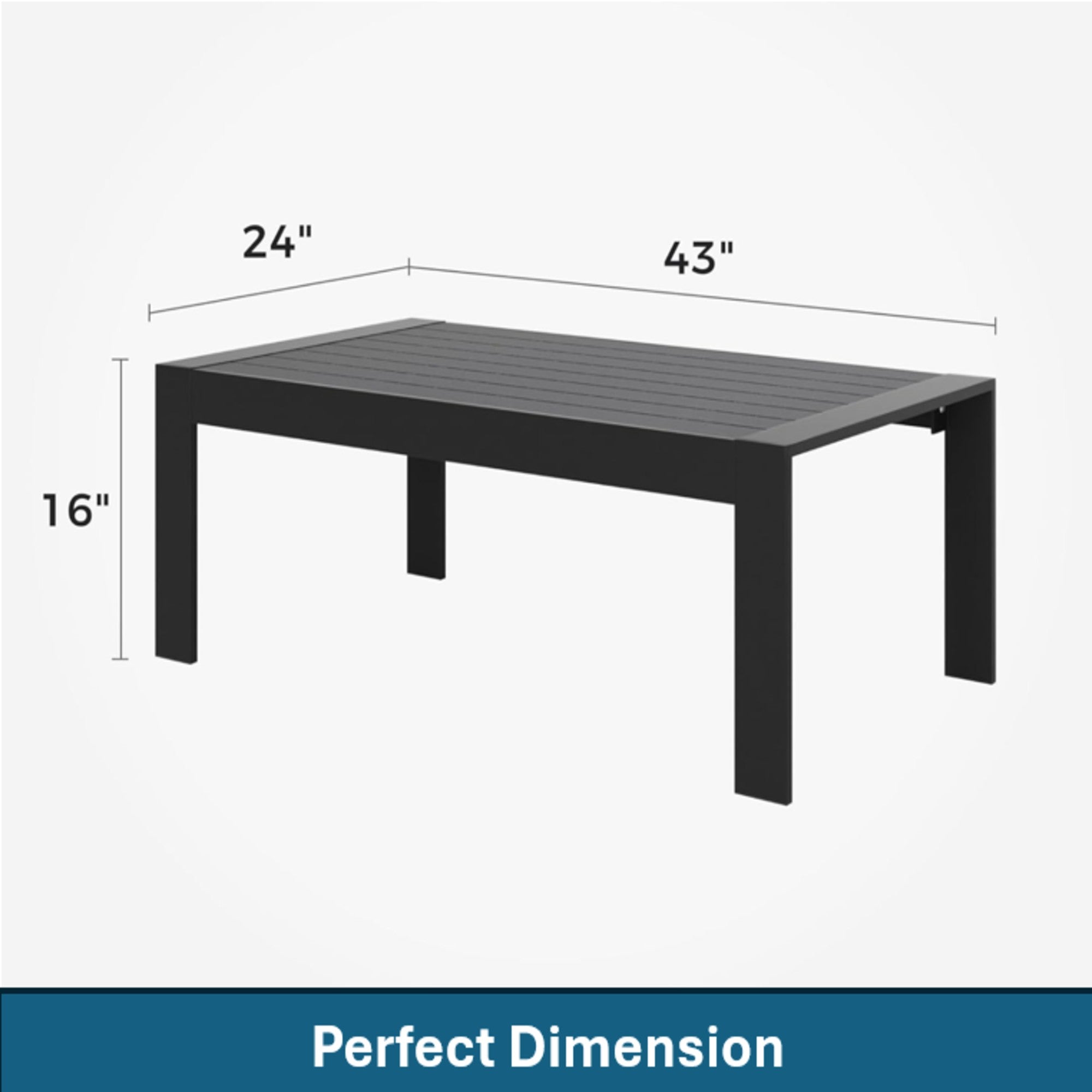 Modern 43" All-Weather Aluminum Patio Coffee Table