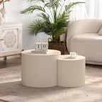 Round Coffee Table Handcrafted Relief Wooden Olive-Shaped Tea Table
