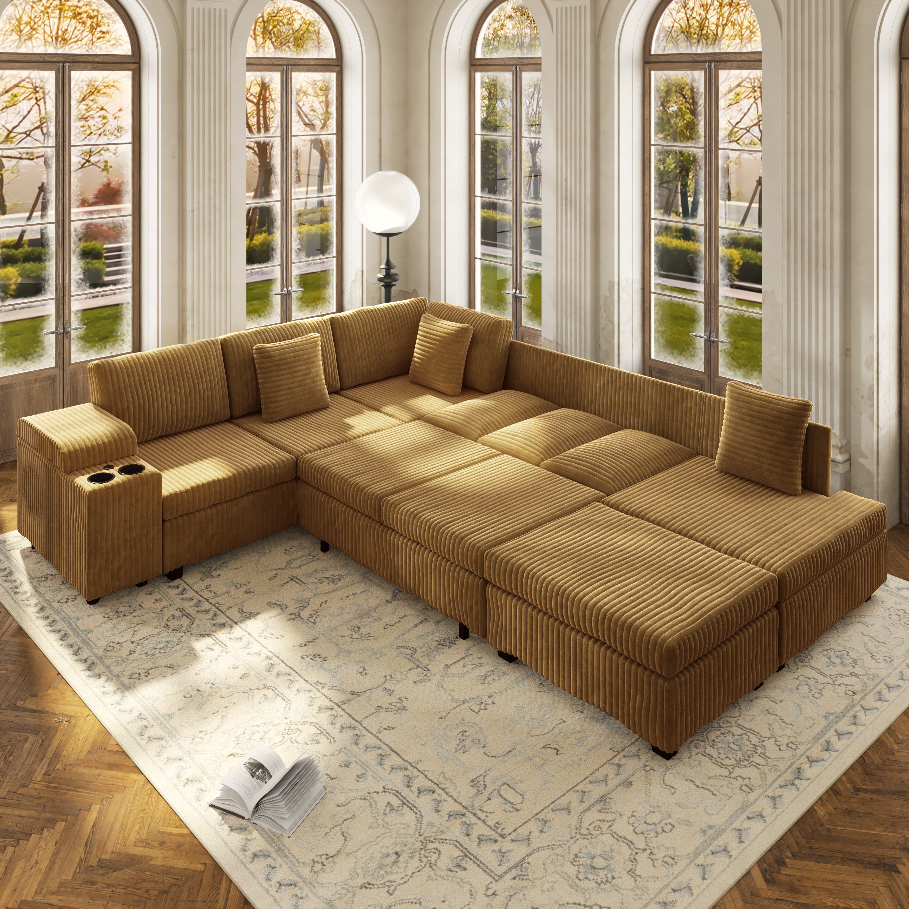 110.2" L-Shaped Sectional Sofa Set with Removable Ottoman