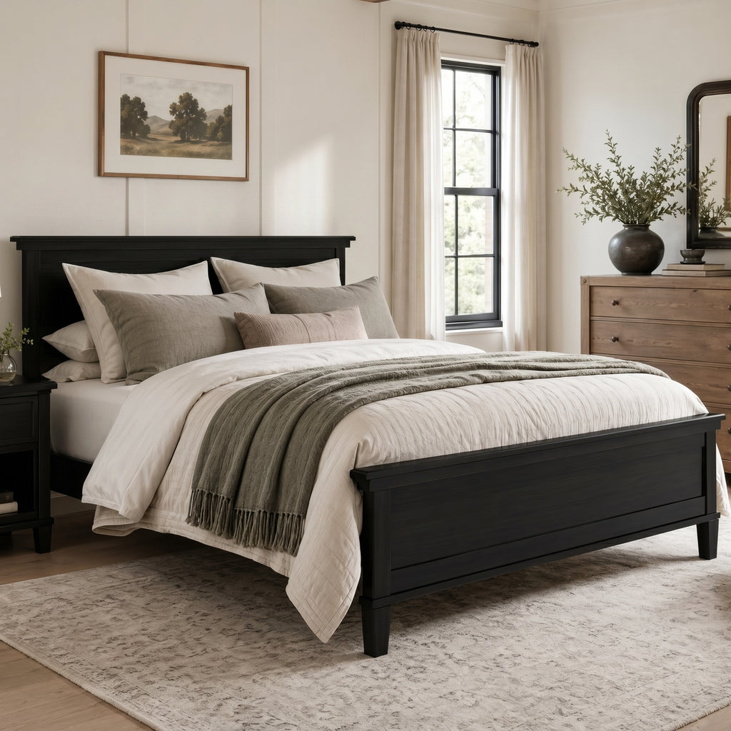 Mid-Century Modern Wood Platform Bed - Queen Size