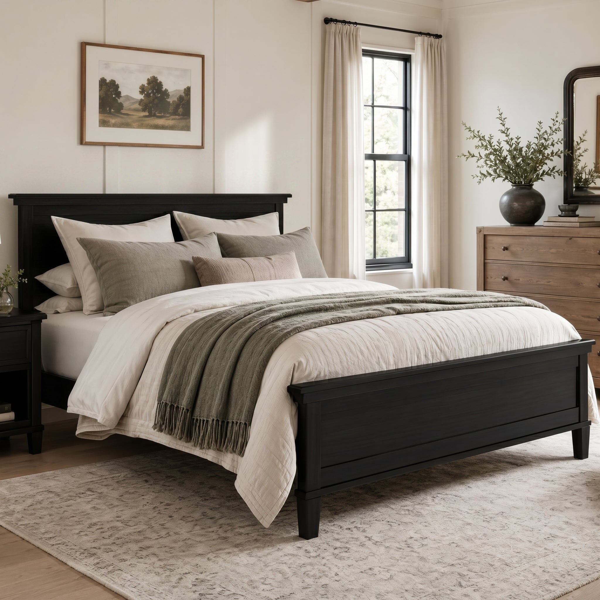 Mid-Century Modern Wood Platform Bed - Queen Size