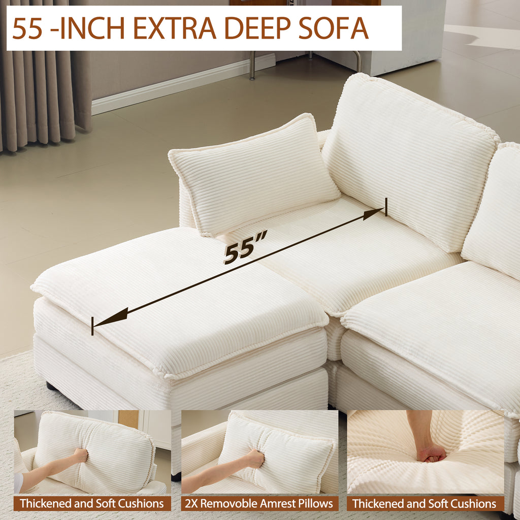 104" Plush Cloud 3 Seater Sofa: Modular 3 Seater Sofa + Ottoman