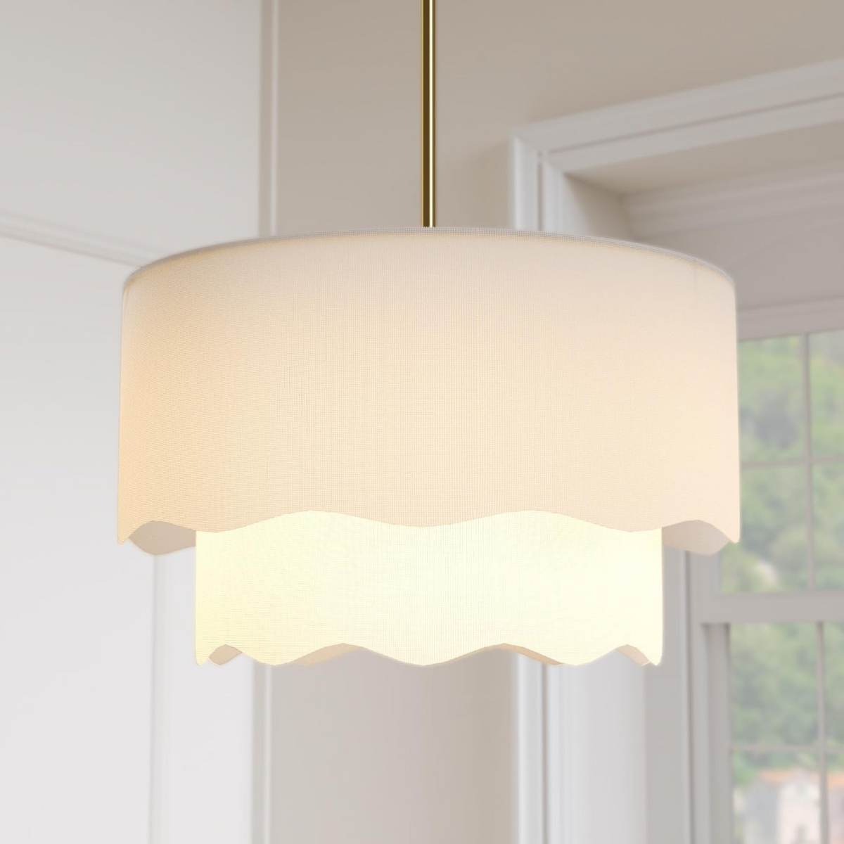 19.6-Inch Fabric Chandelier, 2-Tier Drum Pendant Light, Soft White