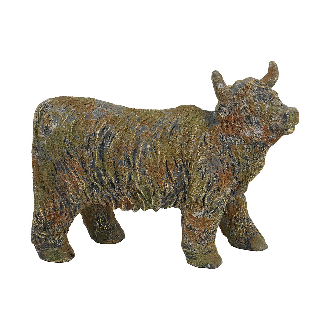 Highland Cow Figurine, 15.9-Inch Handcrafted Sculpture, Antique Bronze