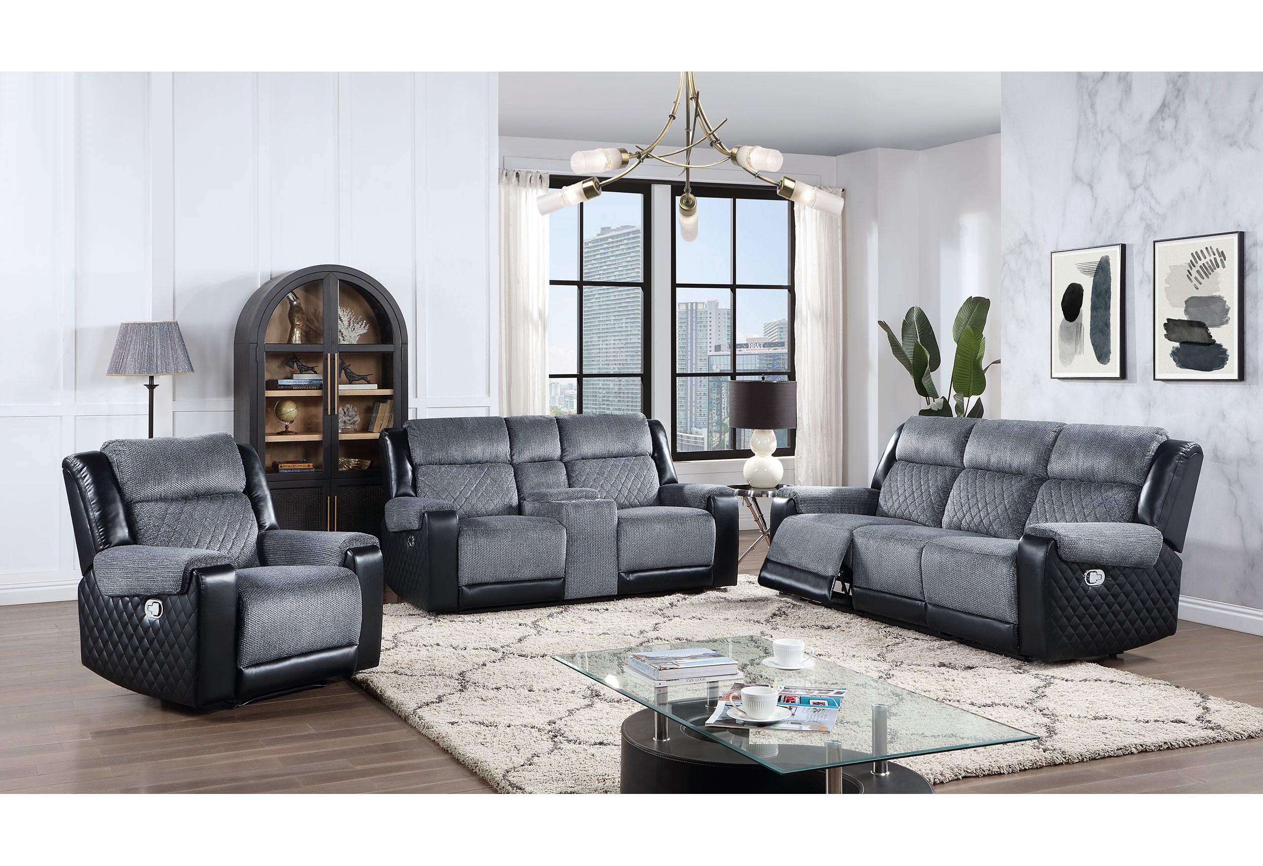 Alicia Grey/Black Reclining Sofa