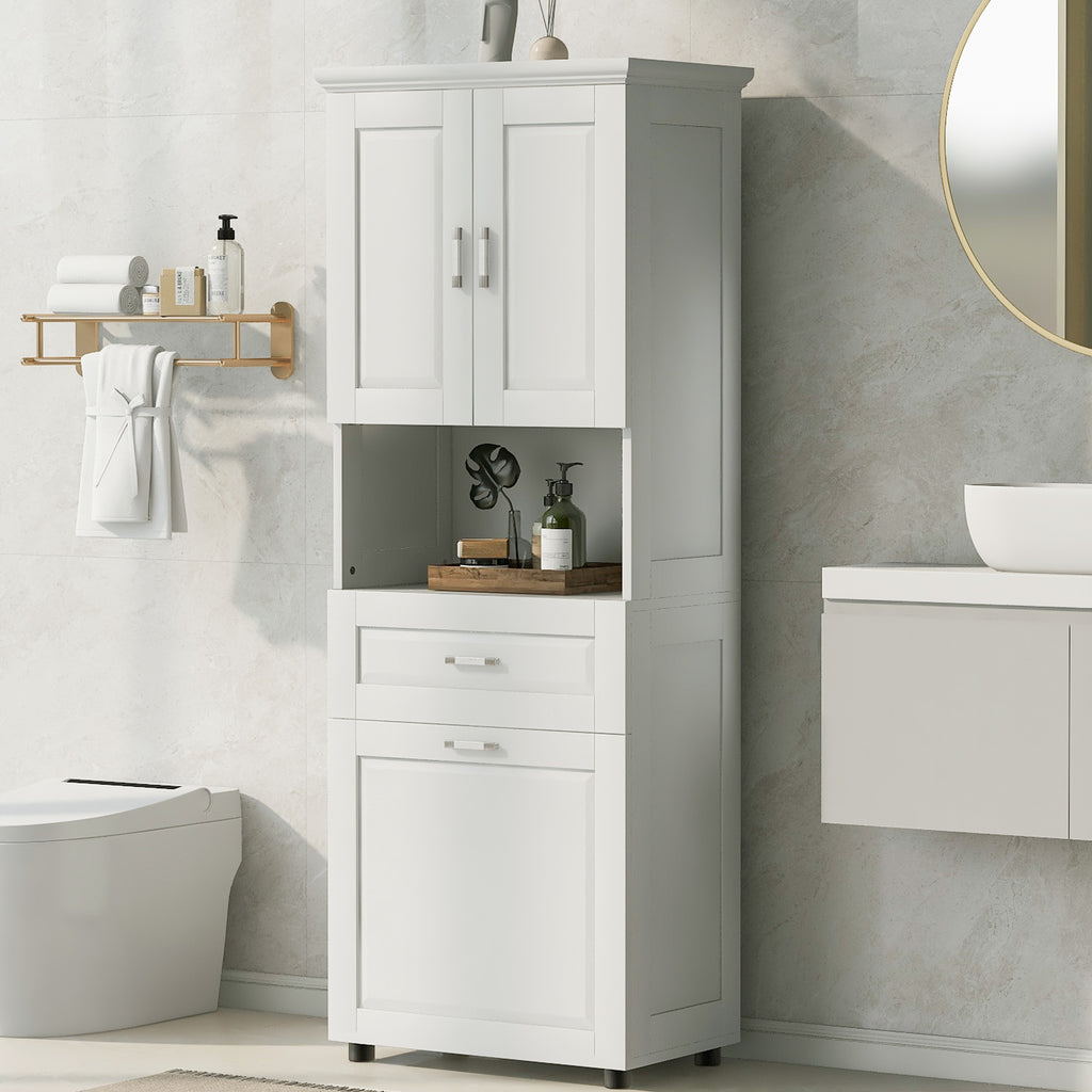Tall Bathroom Cabinet with Laundry Basket