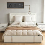 Queen Size Lift Up Storage Bed Frame with Adjustable LED Lights Headboard