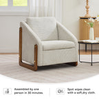 Chenille Fabric Modern Upholstered Armchair with Wooden Side Frame