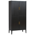U_STYLE Modern Fluted Wine Cabinet with Glass Display & Stemware Rack