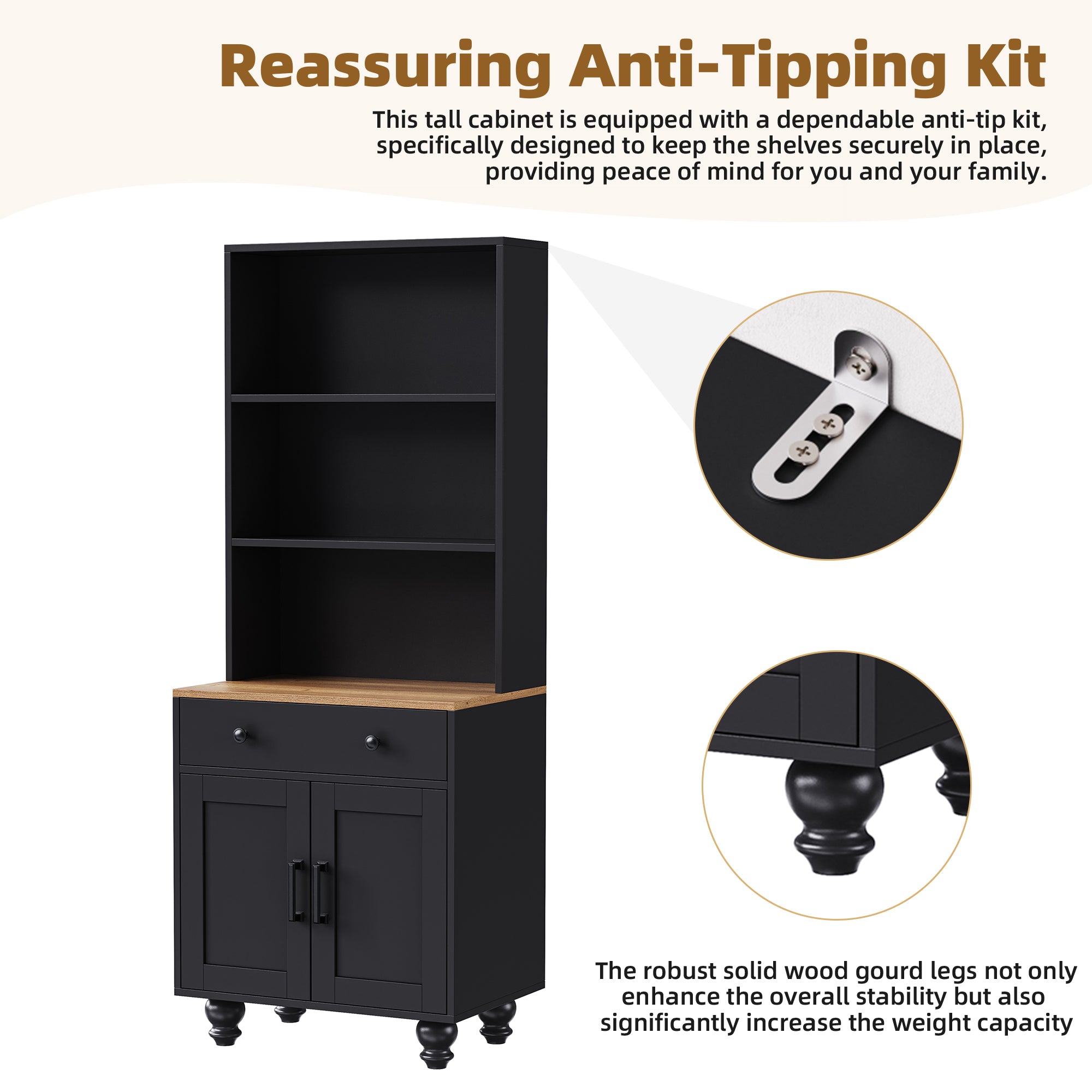 ON-Trend Farmhouse Storage Cabinet with Gourd-Shaped Legs