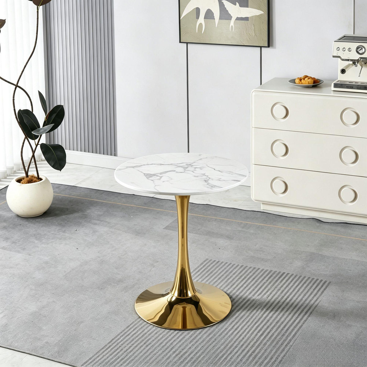 Mid-Century Tulip Dining Table With White Marble Top
