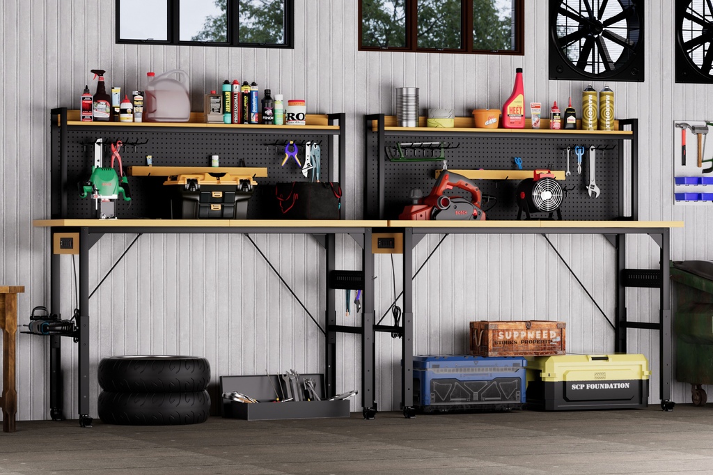 71'' Adjustable Workbench with Pegboard