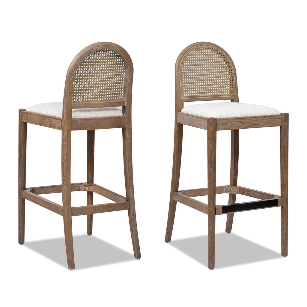 Panama 30.5" Curved Back Cane Rattan Bar Stool, Set of 2
