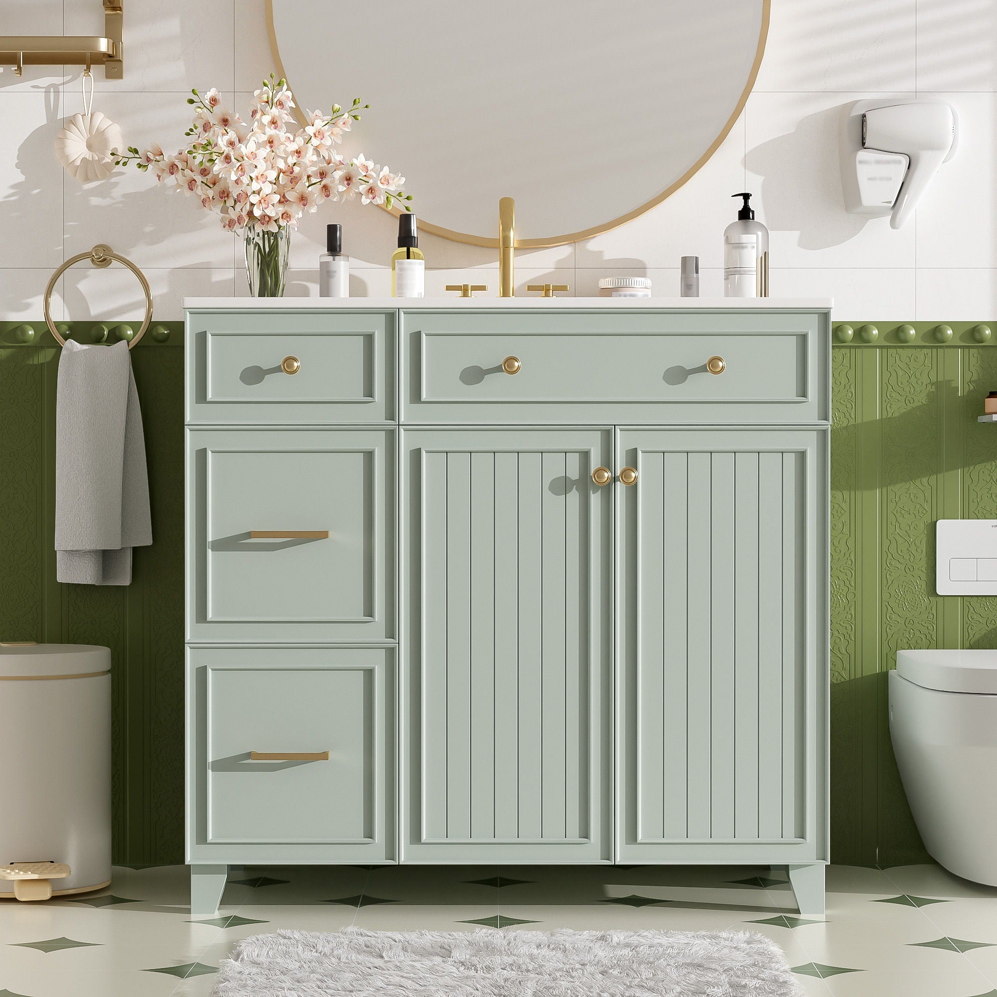 Bathroom Vanity With Sink, Soft Close Doors, Adjustable Shelves