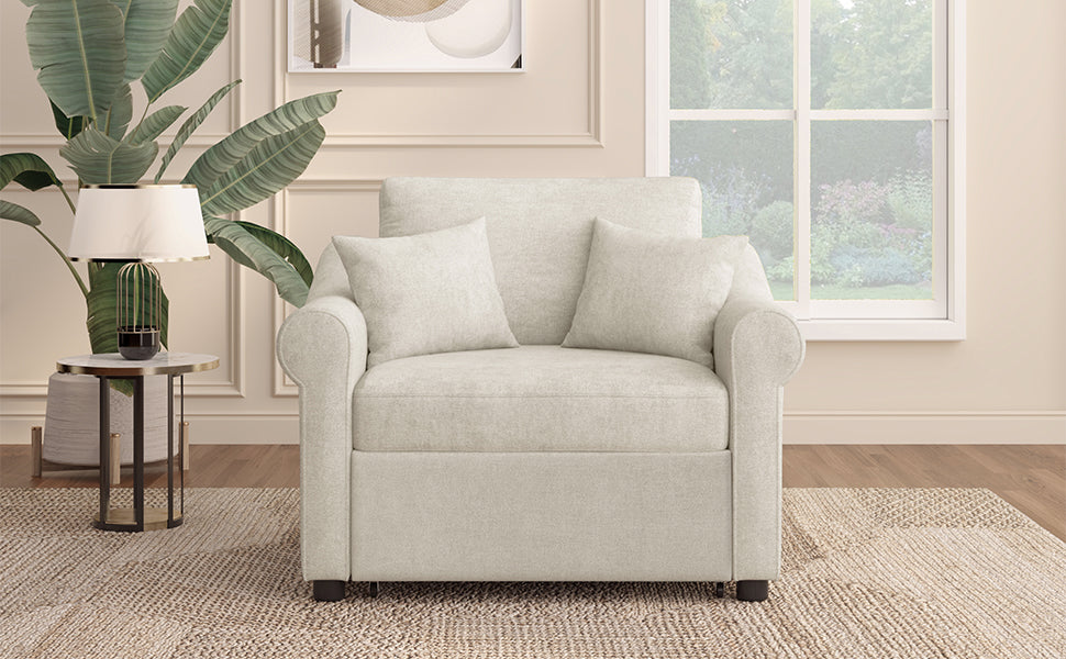 Chenille Convertible Sleeper Chair with Adjustable Backrest