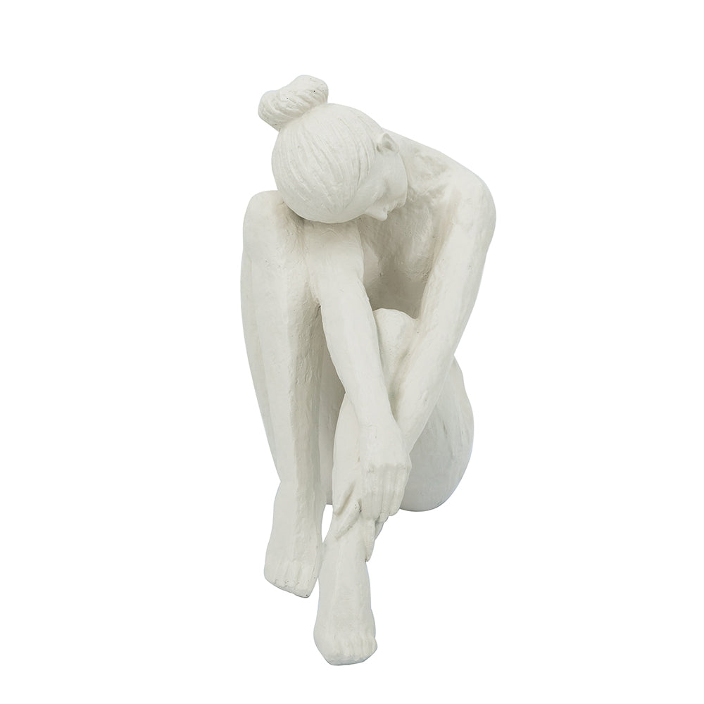 10.5x4.5x9" Seated Stone and Resin Woman Figurine
