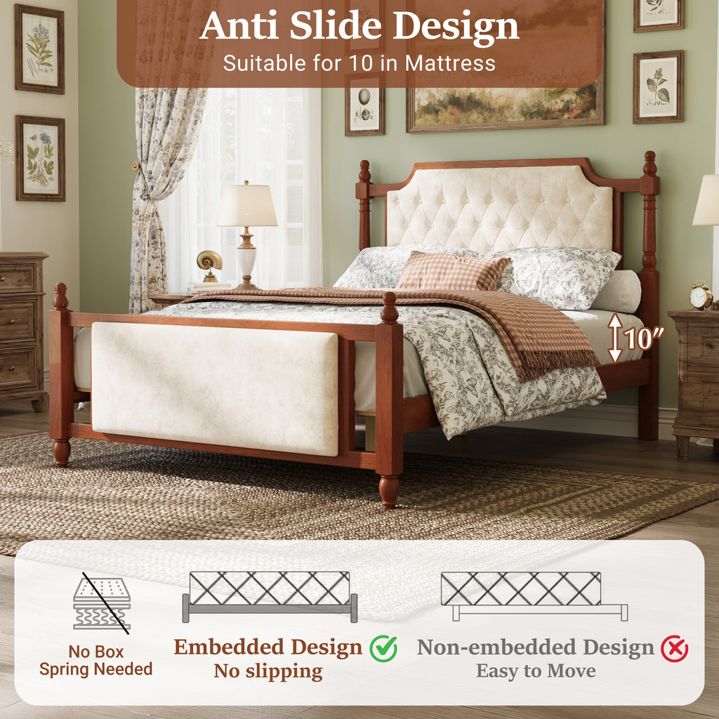 Queen Size Upholstered Platform Bed with Button Tufted Headboard