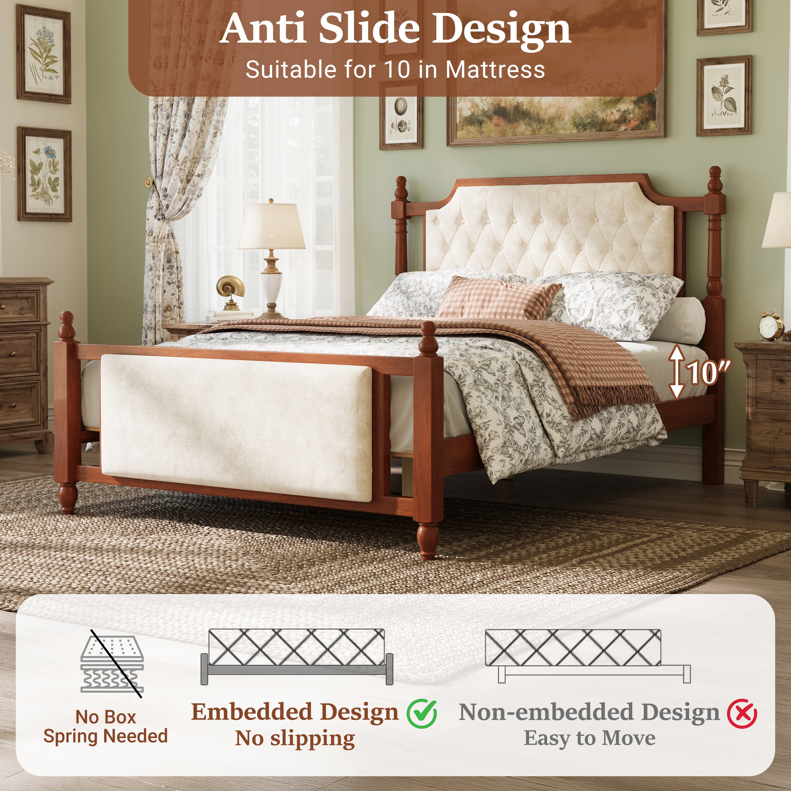 Queen Size Upholstered Platform Bed with Button Tufted Headboard