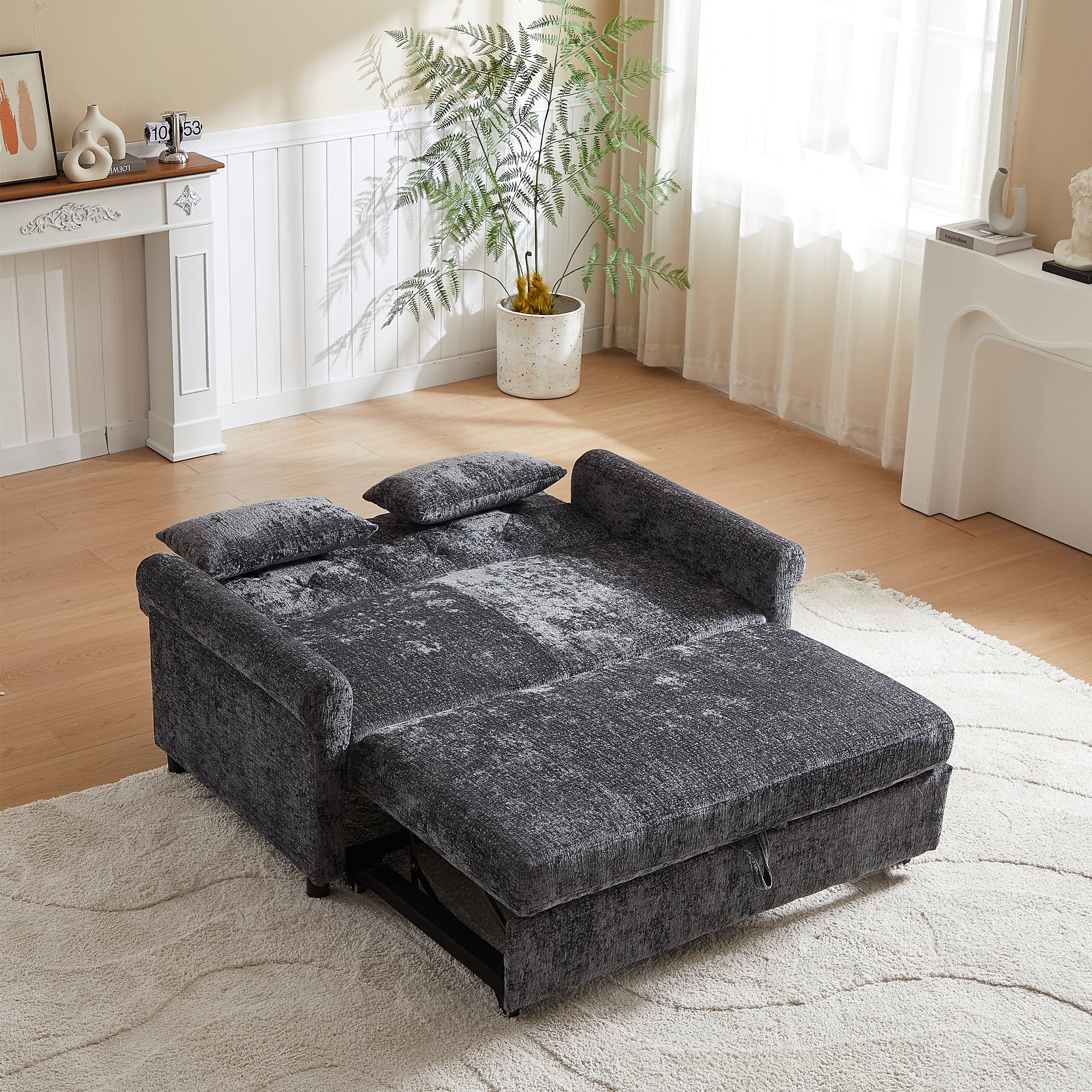 58.27 Inch Modern Chenille Fabric Sofa Bed