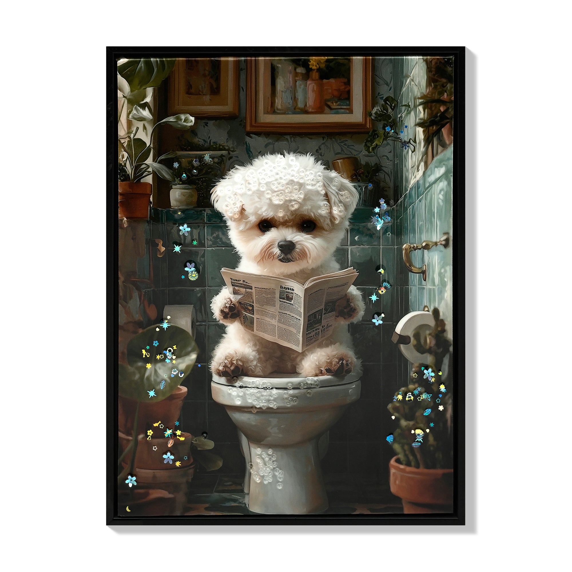 Framed Bathroom Decor - Cute Puppy Wall Art