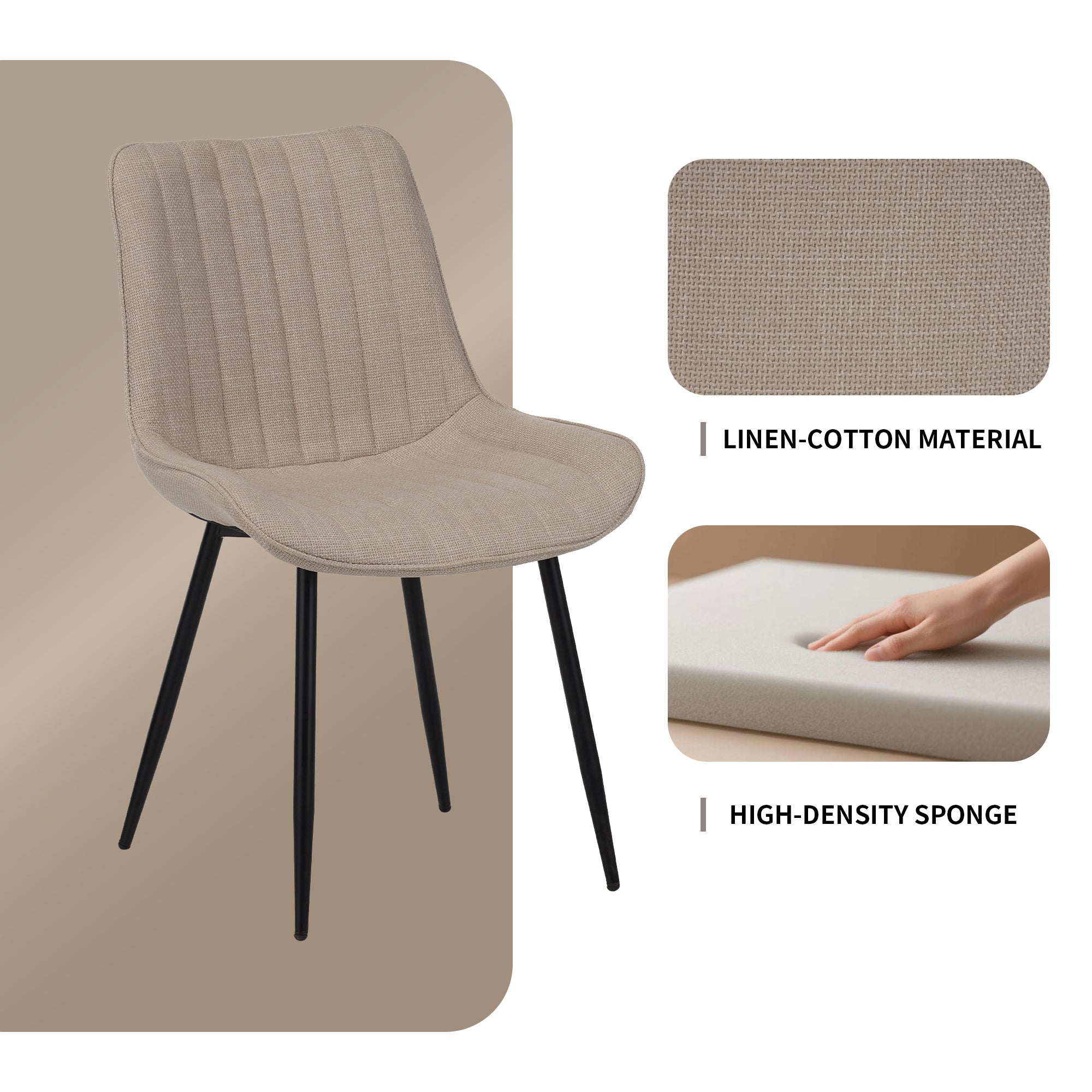 Beige Dining Chair Set - 4 Modern Kitchen Chairs