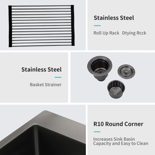 30 x 22 x 9 Inch Drop In Kitchen Sink - Topmount Gunmetal