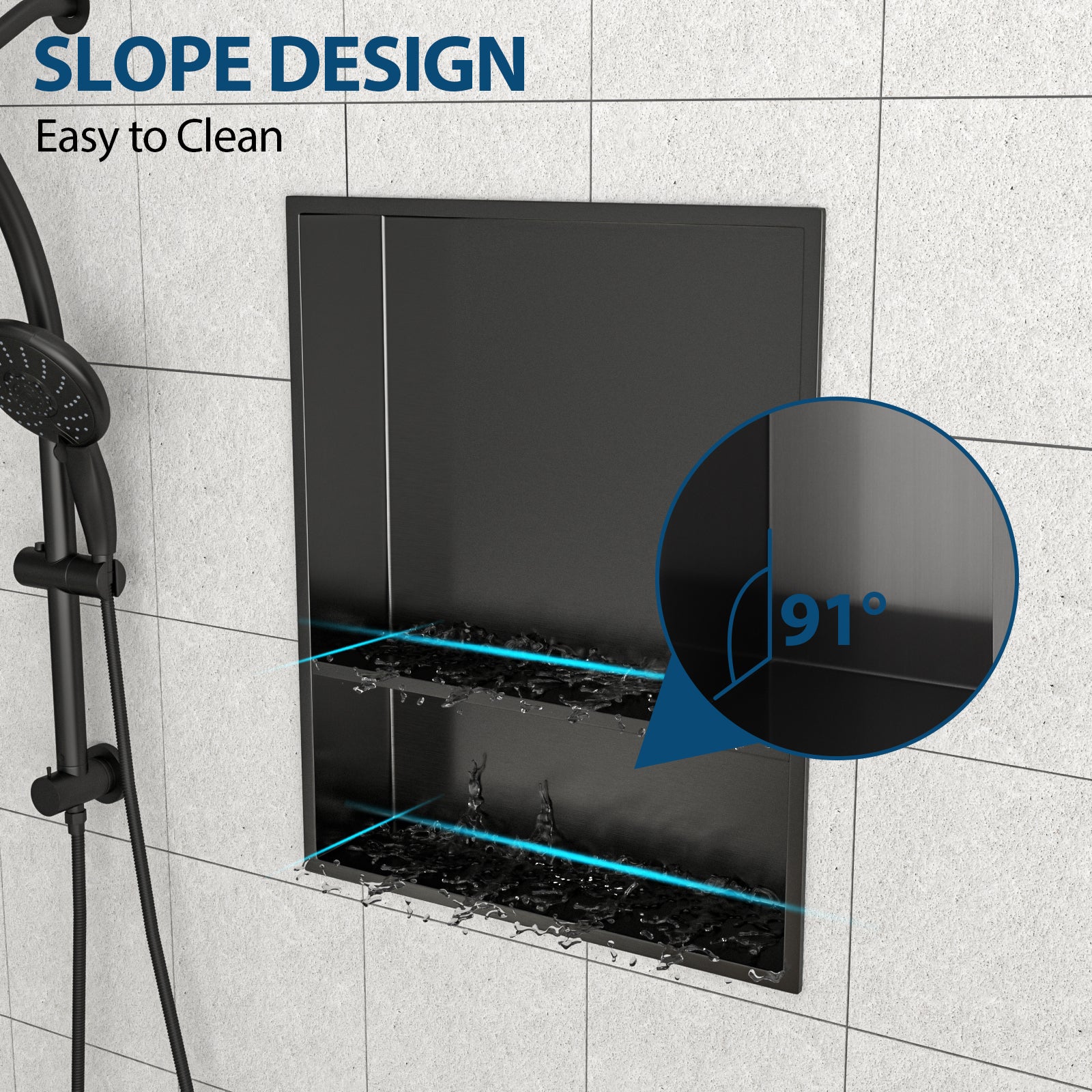 21" x 17" Stainless Steel Shower Niche Double Shelf, Gunmetal