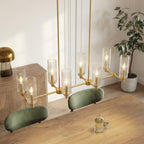 Willow Eight Lights Island with Clear Ribbed Glass Pendant Lamp - Satin
