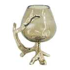 Olive Glass Candle Holder with Gold Metal Legs