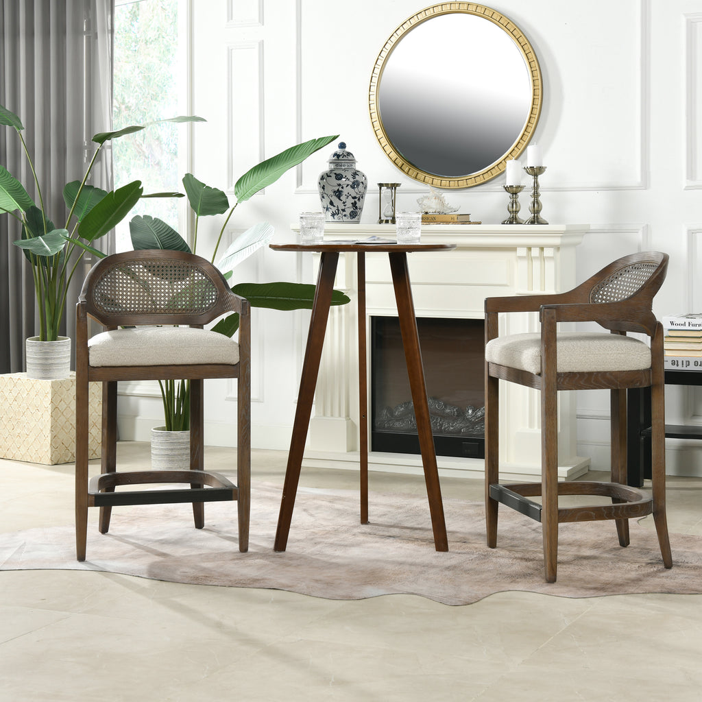 Americana Mid-Century Modern Counter Stool, 26-Inch Cane Back, Beige