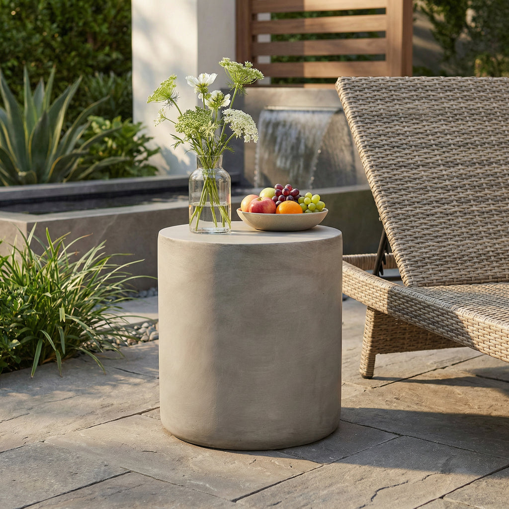 Outdoor Lightweight Concrete Side Table, 15.75-Inch, Light Gray