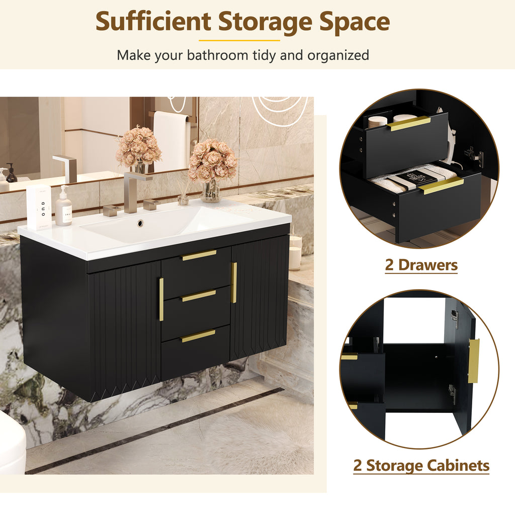 36'' Wall Mounted Bathroom Vanity with Resin Sink