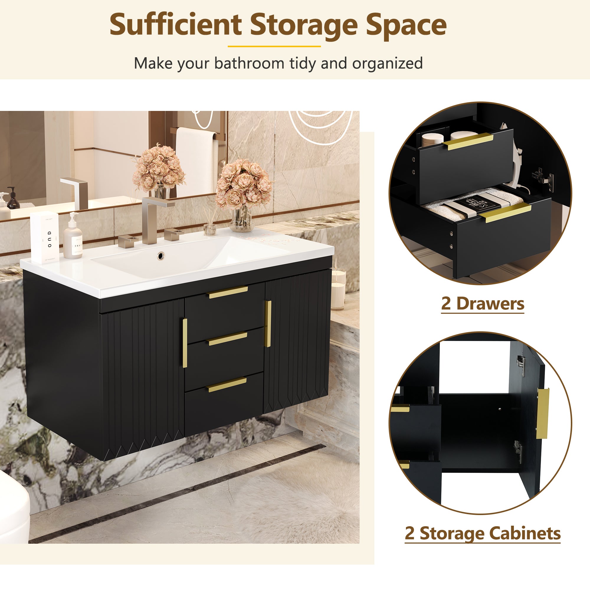 36'' Wall Mounted Bathroom Vanity with Resin Sink